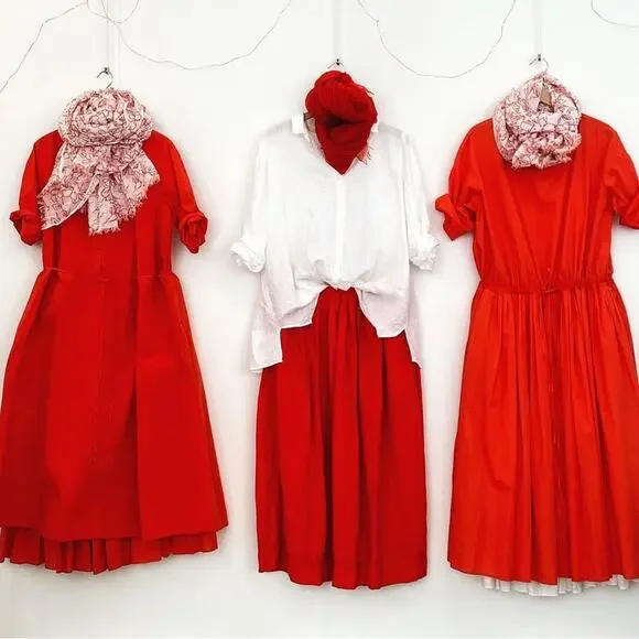 MANUELLE GUIBAL red Poplin pop over dress with drawstring waist S - Picture 1 of 10